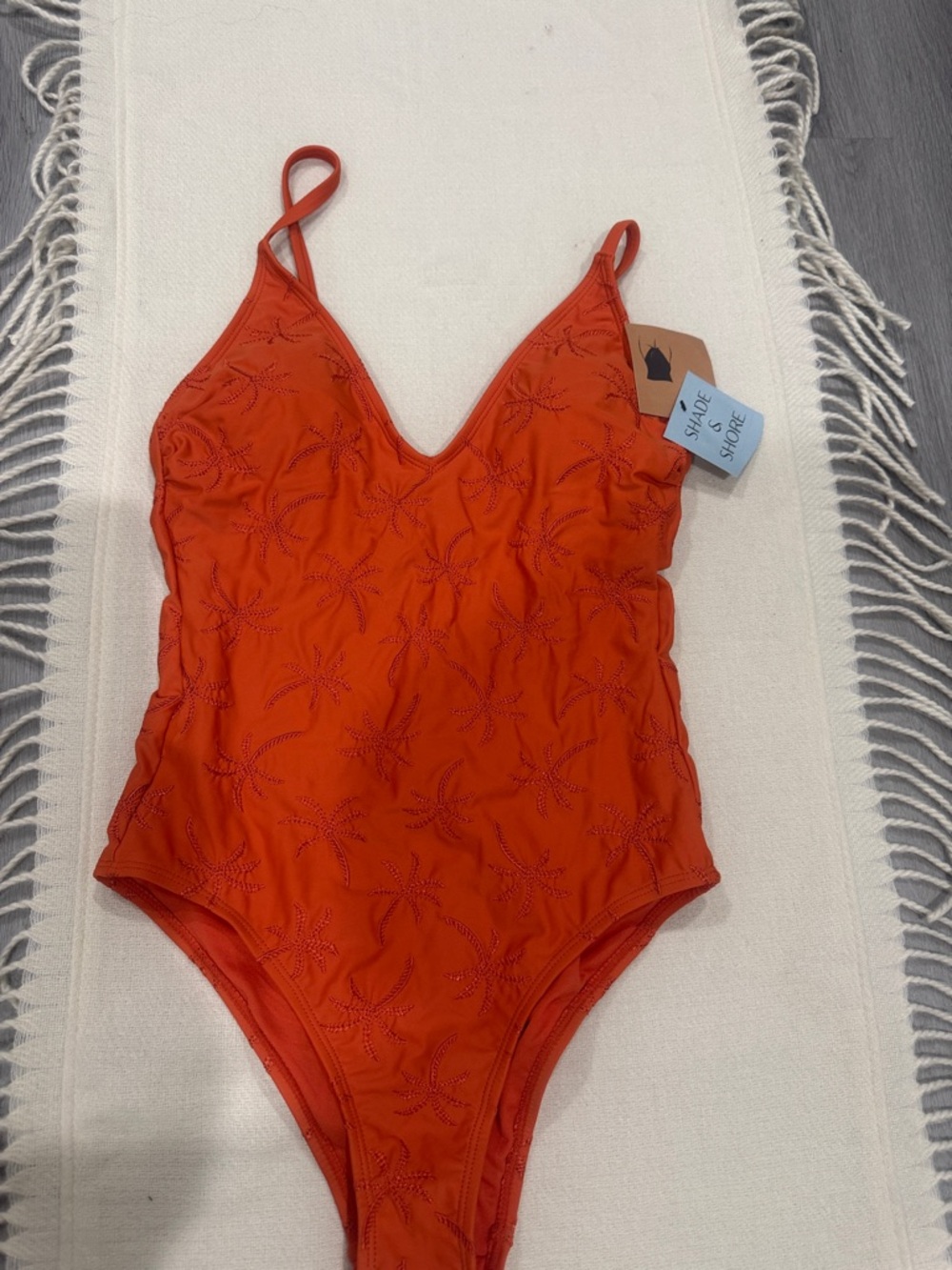 Shade & Shore Bright Orange Palm-Embroidered One-Piece Swimsuit